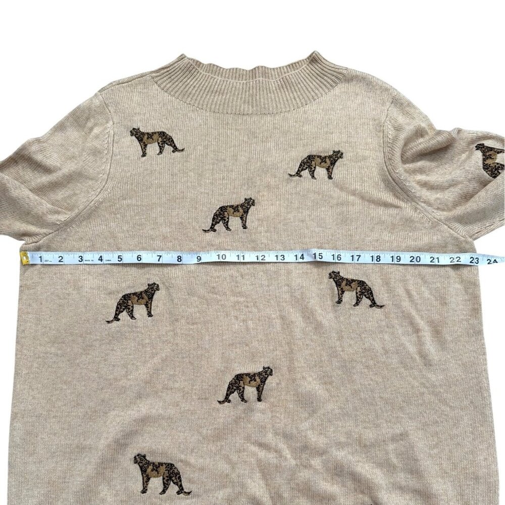 Chicos Pullover Sweater Embroidered Cheetah Long Sleeves Beige Womens XL NEW - Picture 6 of 9
